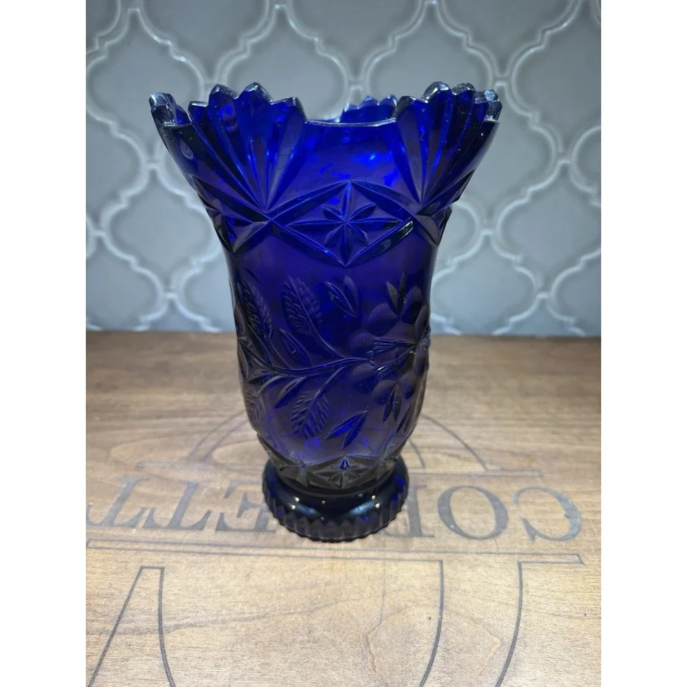 Bahemian Cobalt Blue Cut Crystal Vase